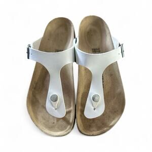 Birkenstock Gizeh Sandals Womens sz 37 White Brown Leather Comfort Germany 6-7